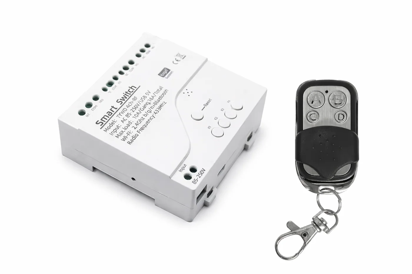 Relé WiFi de cuatro canales con control remoto RF